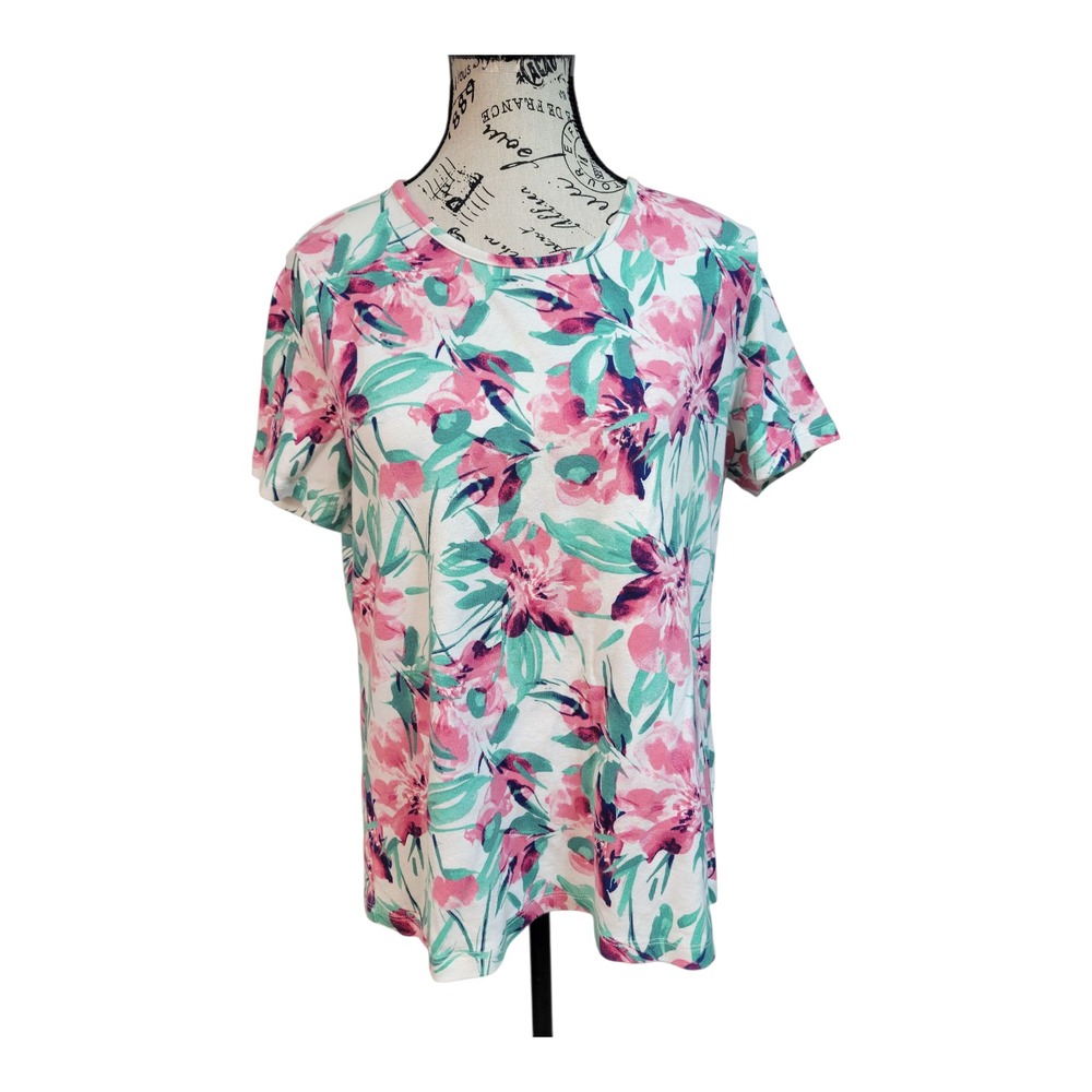 White Stag women's short-sleeve top in a white pink and green  floral‎ print XL